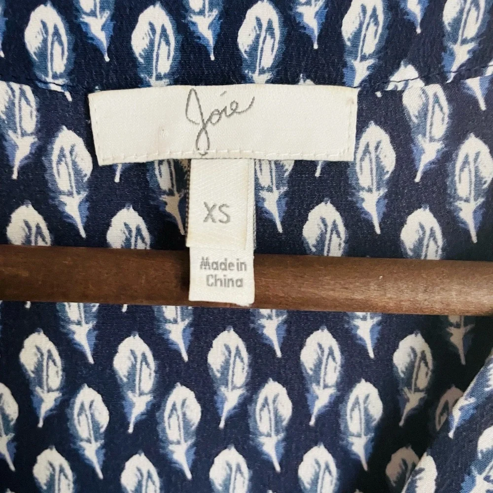 Joie XS Blue White Feather Solstice Boho Silk Romper - Picture 6 of 14